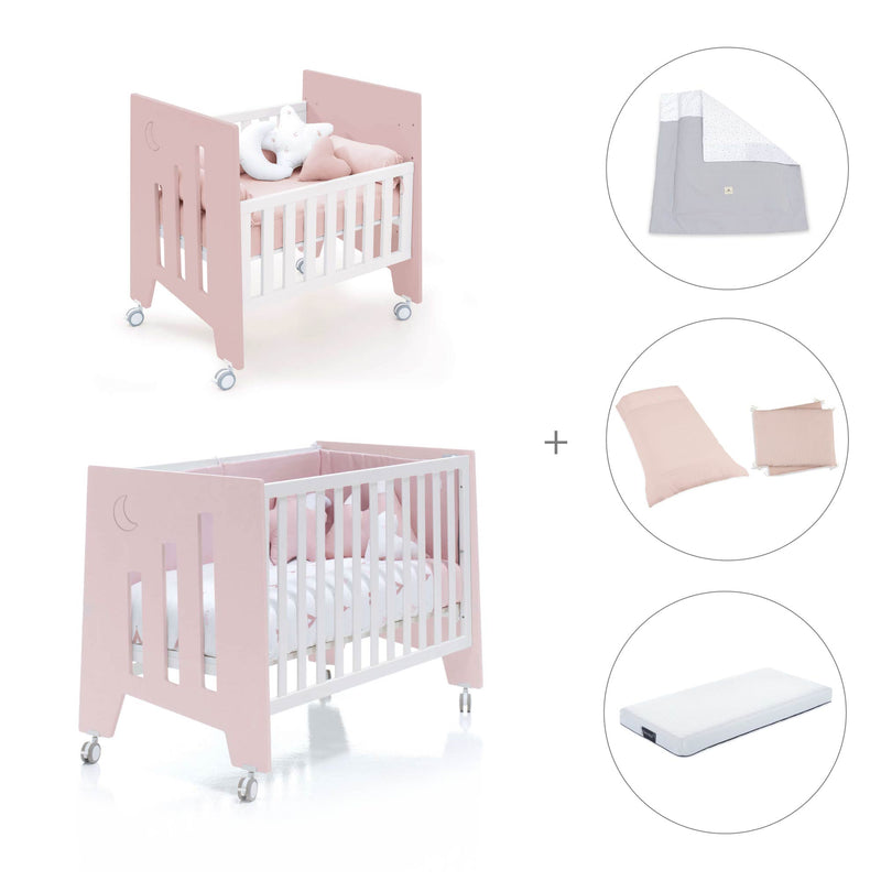Mini berço 60x80 cm e berço 60x120 cm (7em1) rosa claro · Omni Tre Flamingo