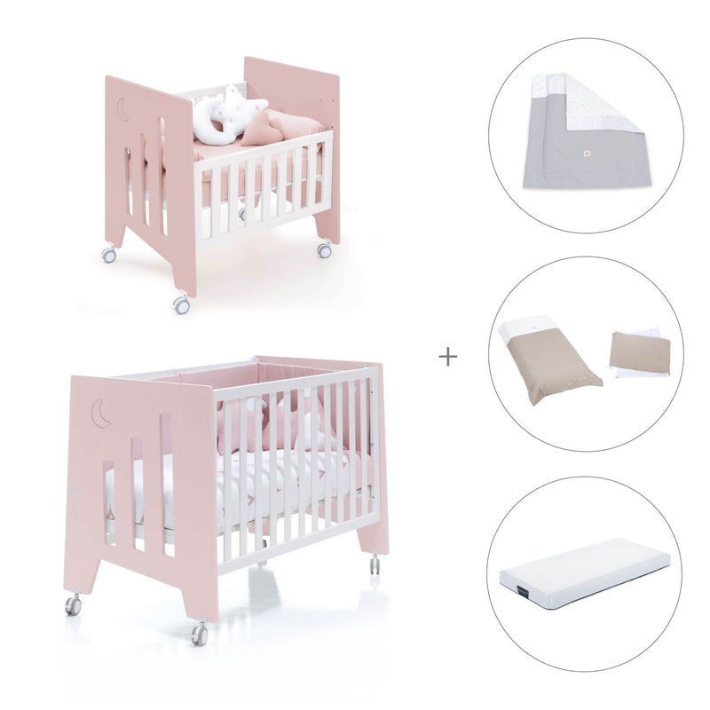 Mini berço 60x80 cm e berço 60x120 cm (7em1) rosa claro · Omni Tre Flamingo
