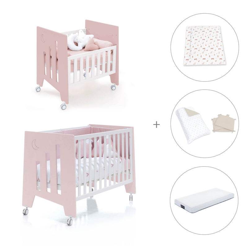 Mini berço 60x80 cm e berço 60x120 cm (7em1) rosa claro · Omni Tre Flamingo
