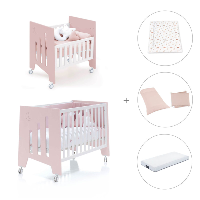 Mini berço 60x80 cm e berço 60x120 cm (7em1) rosa claro · Omni Tre Flamingo