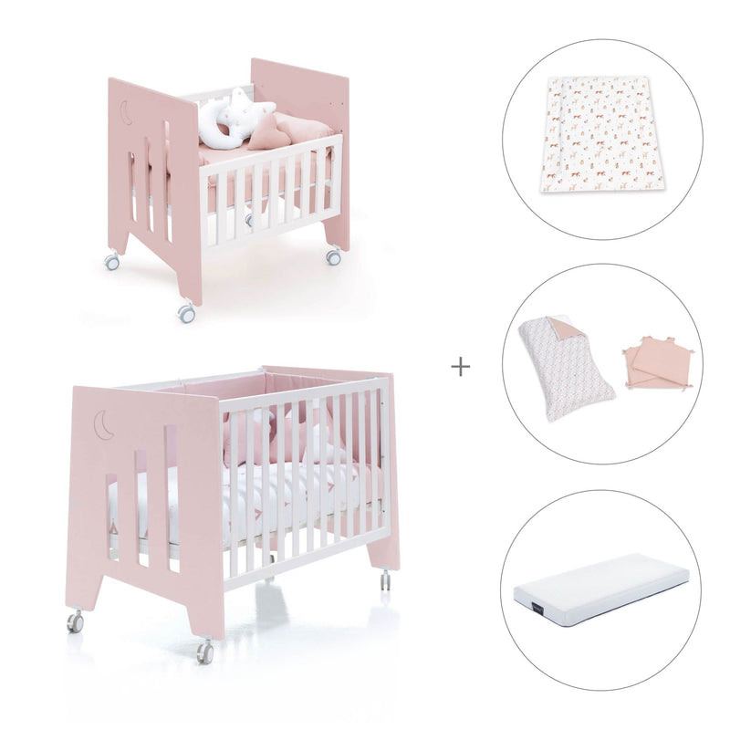 Mini berço 60x80 cm e berço 60x120 cm (7em1) rosa claro · Omni Tre Flamingo
