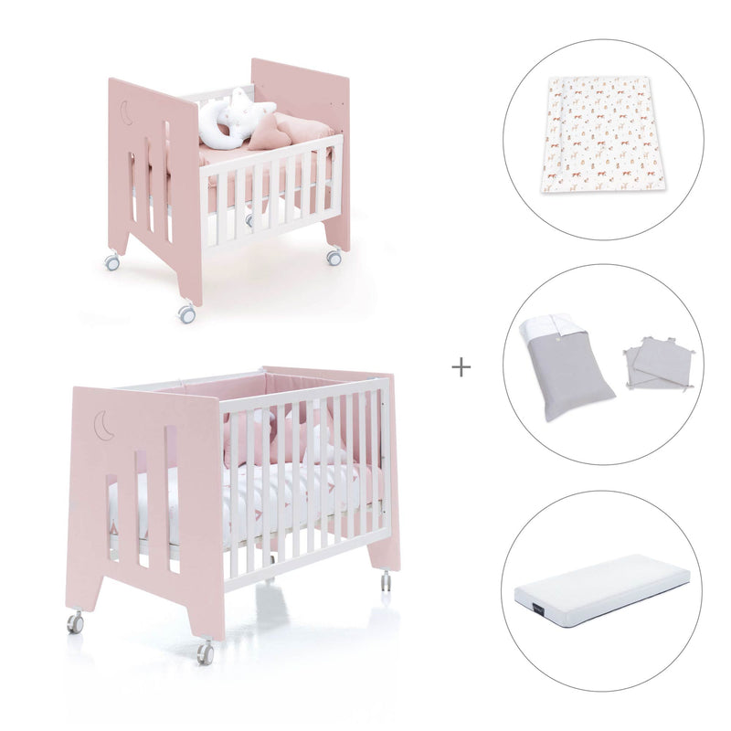 Mini berço 60x80 cm e berço 60x120 cm (7em1) rosa claro · Omni Tre Flamingo