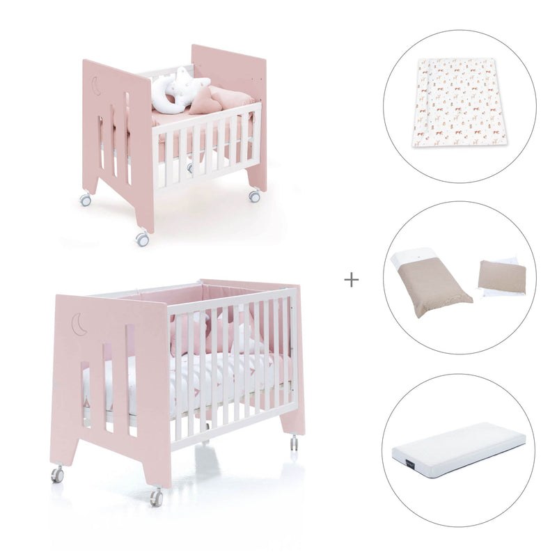 Mini berço 60x80 cm e berço 60x120 cm (7em1) rosa claro · Omni Tre Flamingo