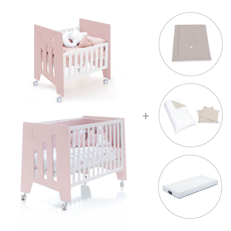 Mini berço 60x80 cm e berço 60x120 cm (7em1) rosa claro · Omni Tre Flamingo