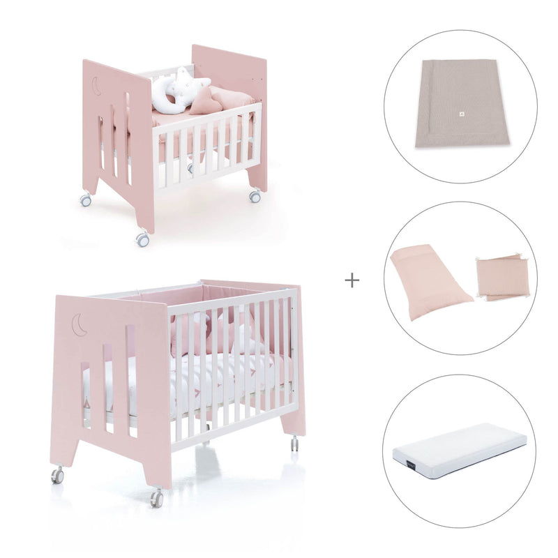 Mini berço 60x80 cm e berço 60x120 cm (7em1) rosa claro · Omni Tre Flamingo