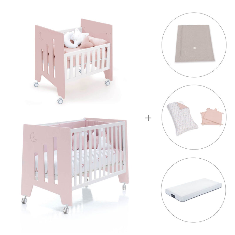 Mini berço 60x80 cm e berço 60x120 cm (7em1) rosa claro · Omni Tre Flamingo