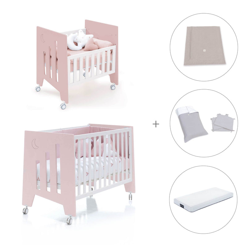 Mini berço 60x80 cm e berço 60x120 cm (7em1) rosa claro · Omni Tre Flamingo