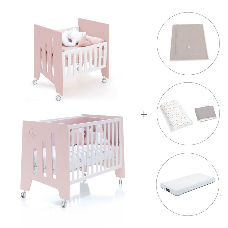 Mini berço 60x80 cm e berço 60x120 cm (7em1) rosa claro · Omni Tre Flamingo