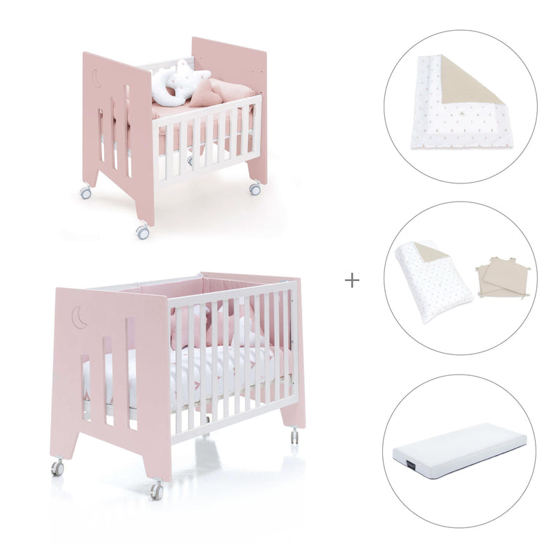 Mini berço 60x80 cm e berço 60x120 cm (7em1) rosa claro · Omni Tre Flamingo