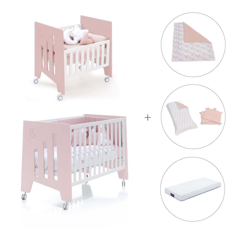 Mini berço 60x80 cm e berço 60x120 cm (7em1) rosa claro · Omni Tre Flamingo