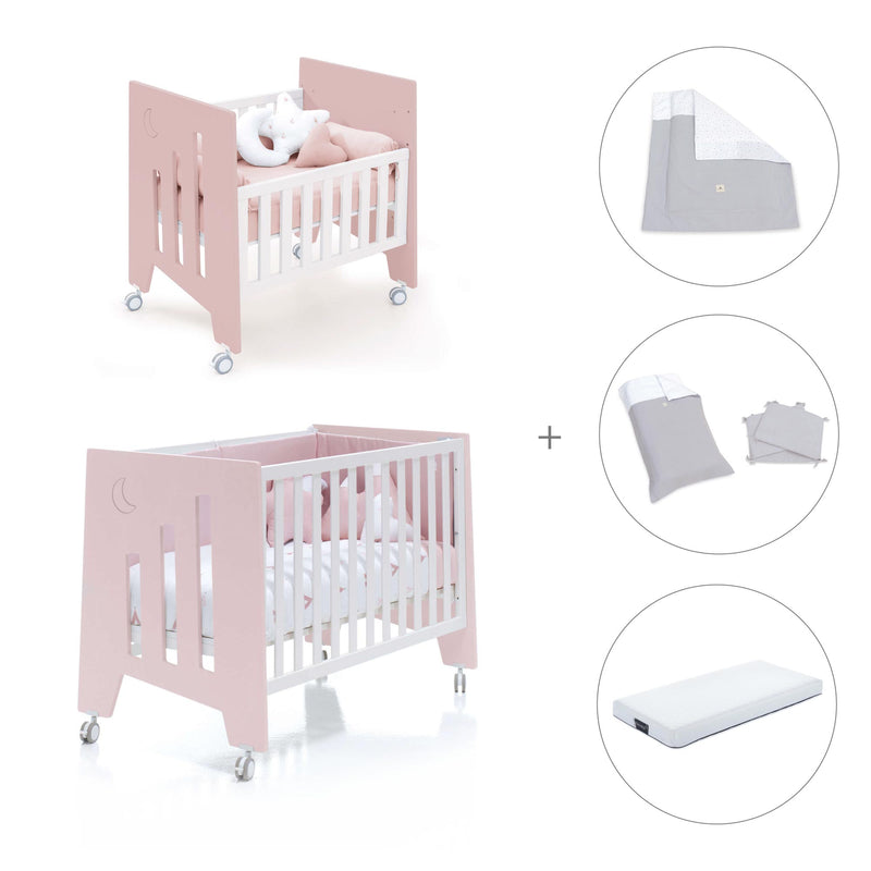 Mini berço 60x80 cm e berço 60x120 cm (7em1) rosa claro · Omni Tre Flamingo