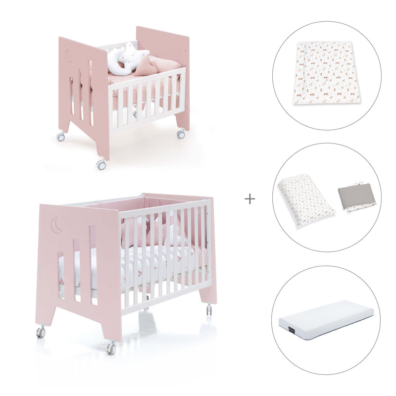 Mini berço 60x80 cm e berço 60x120 cm (7em1) rosa claro · Omni Tre Flamingo