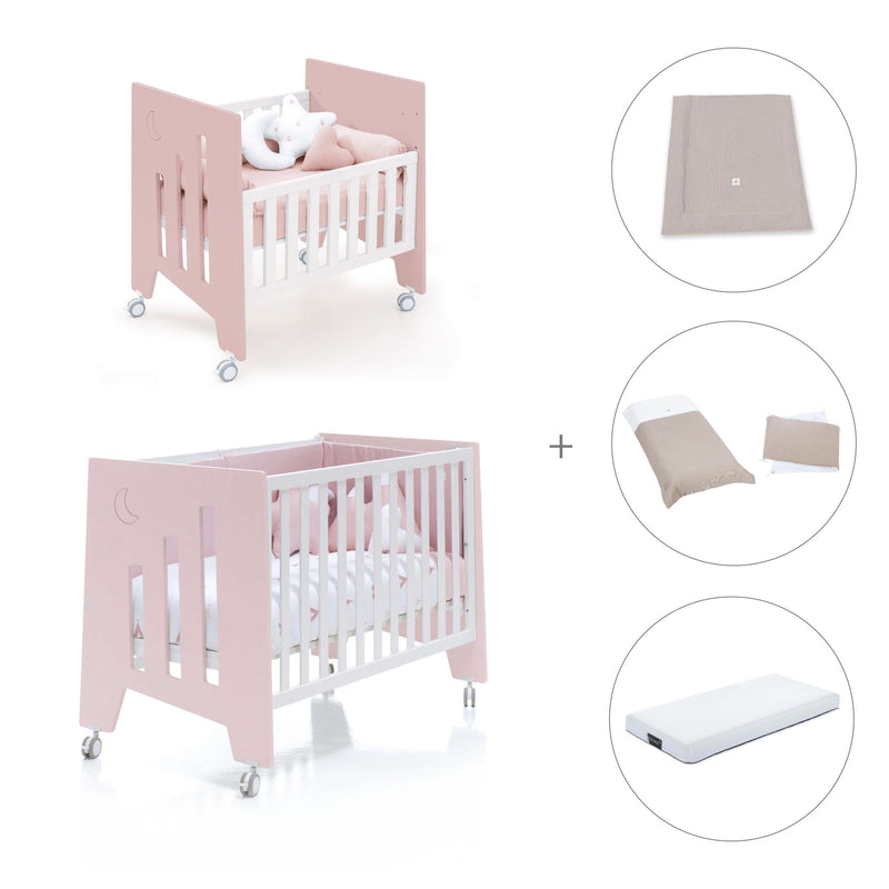 Mini berço 60x80 cm e berço 60x120 cm (7em1) rosa claro · Omni Tre Flamingo