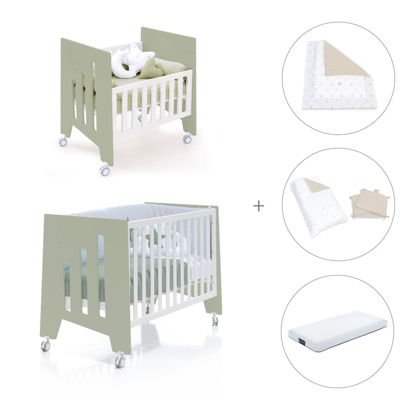 Berceau 60x80 cm et lit bébé 60x120 cm (7en1) vert-olive · Omni Tre Erba