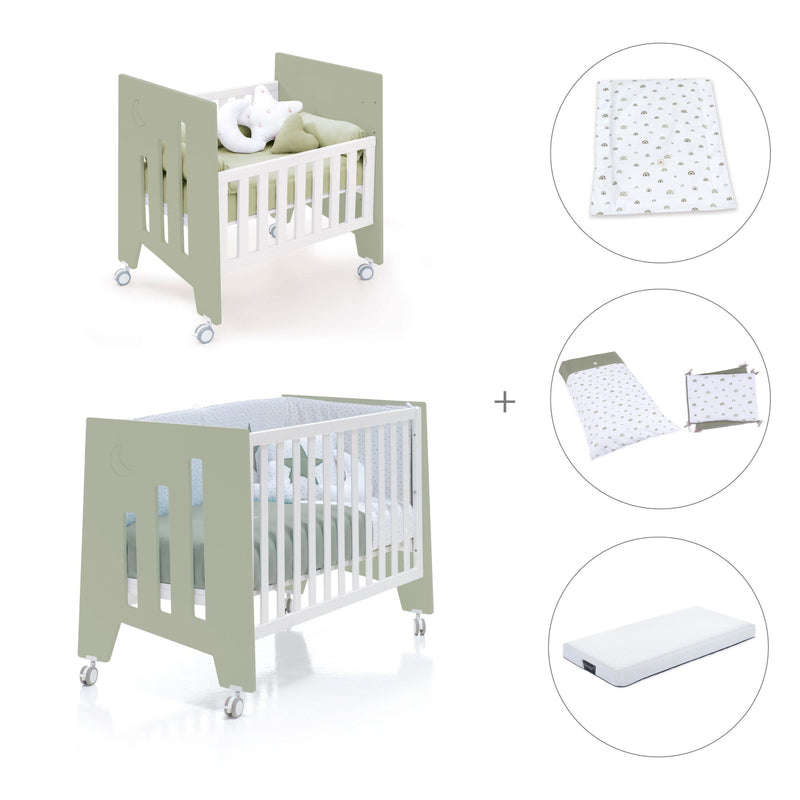 Berceau 60x80 cm et lit bébé 60x120 cm (7en1) vert-olive · Omni Tre Erba