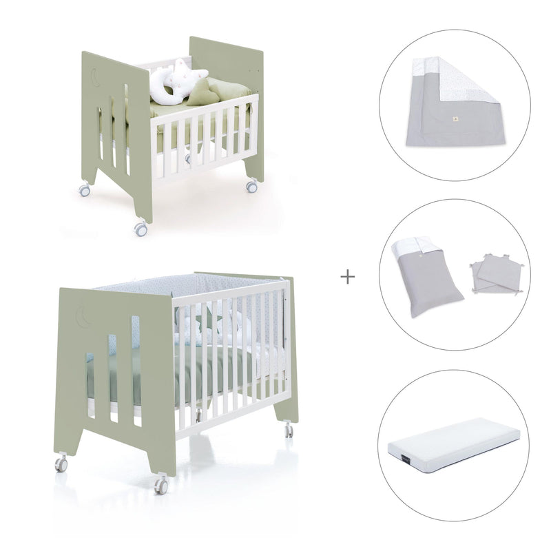 Berceau 60x80 cm et lit bébé 60x120 cm (7en1) vert-olive · Omni Tre Erba