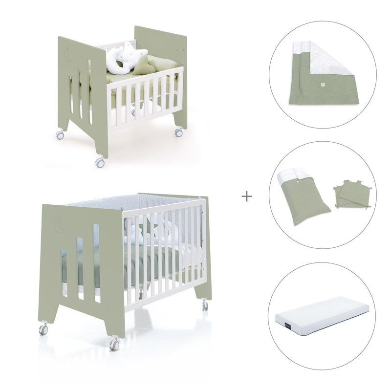 Berceau 60x80 cm et lit bébé 60x120 cm (7en1) vert-olive · Omni Tre Erba