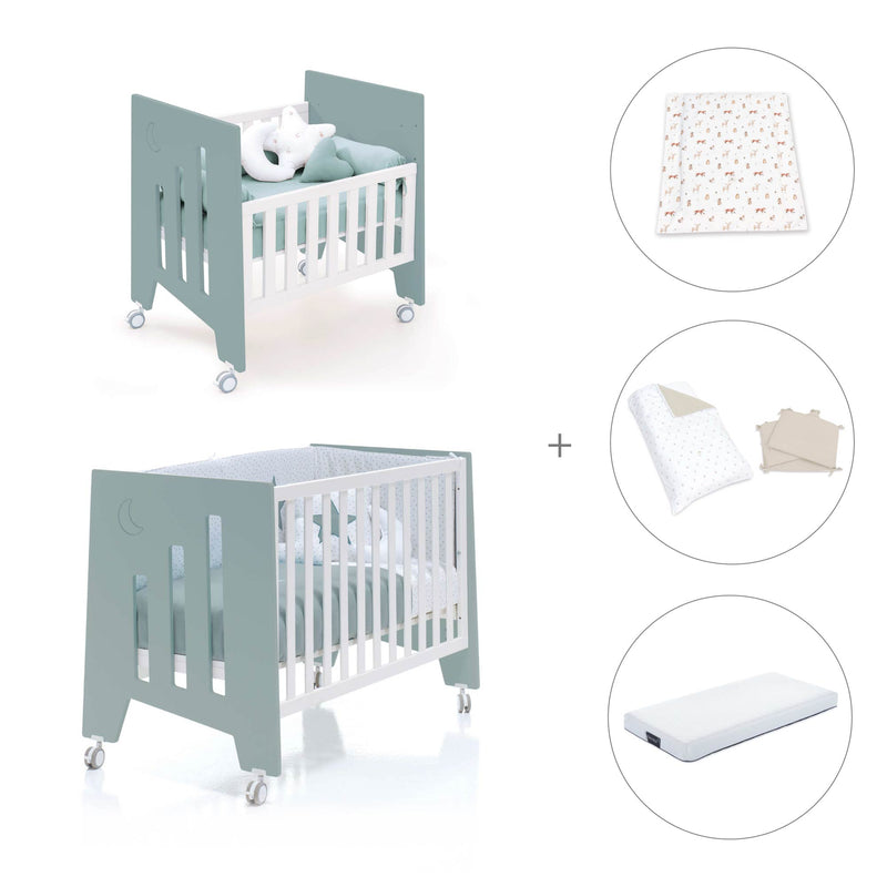 Berceau 60x80 cm et lit bébé 60x120 cm (7en1) vert eucalyptus · Omni Tre Eucalyptus