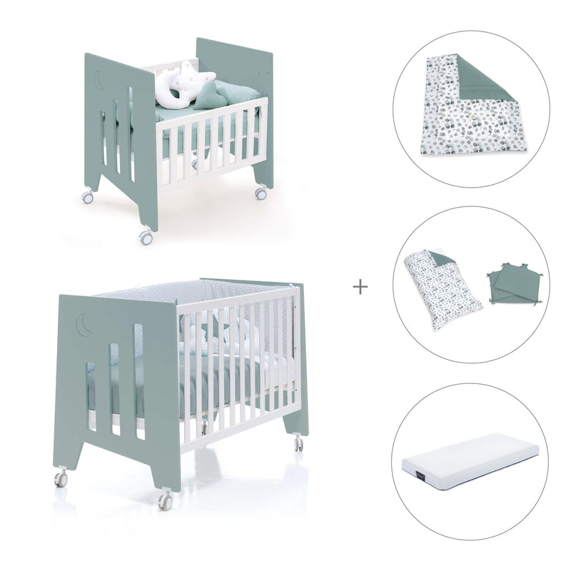 Berceau 60x80 cm et lit bébé 60x120 cm (7en1) vert eucalyptus · Omni Tre Eucalyptus