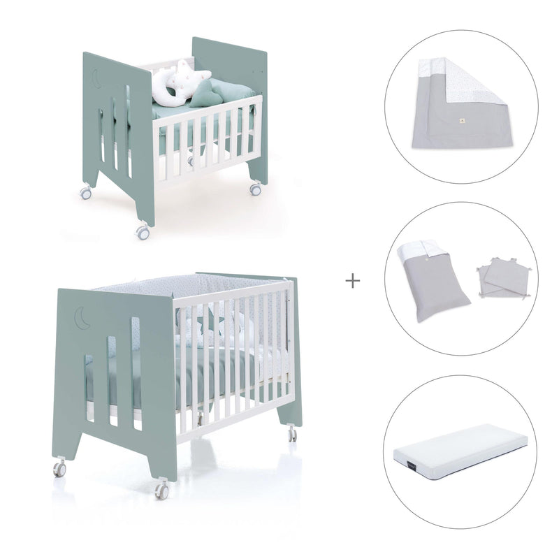 Berceau 60x80 cm et lit bébé 60x120 cm (7en1) vert eucalyptus · Omni Tre Eucalyptus