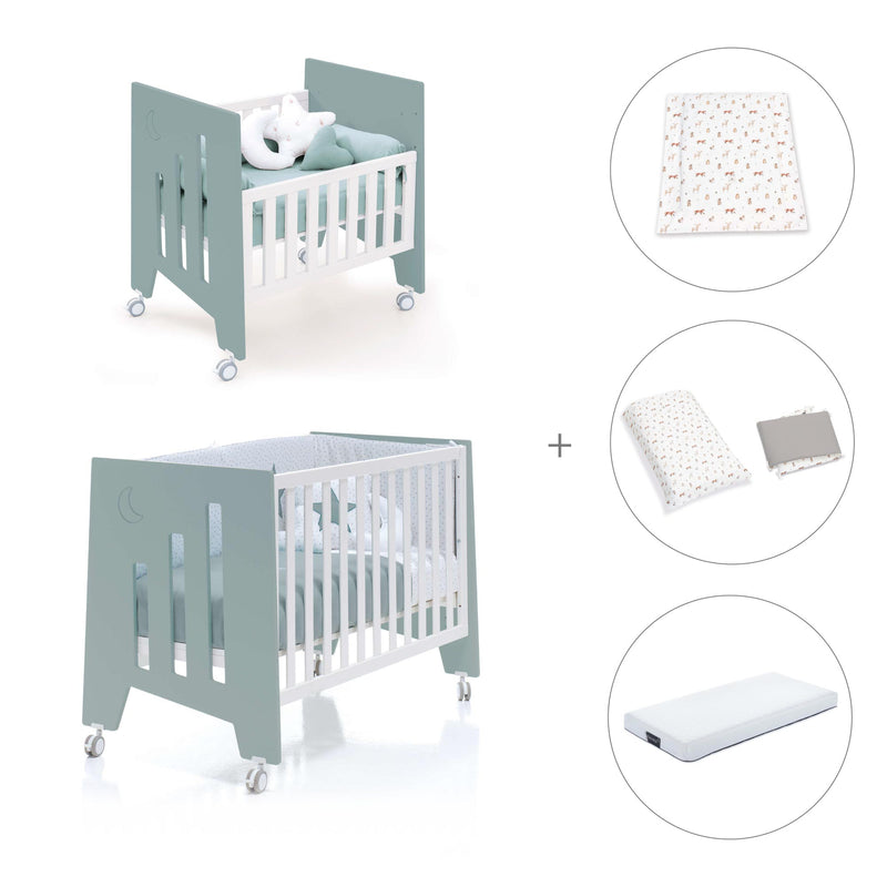 Berceau 60x80 cm et lit bébé 60x120 cm (7en1) vert eucalyptus · Omni Tre Eucalyptus