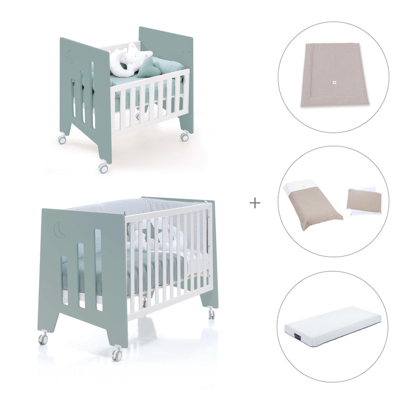 Berceau 60x80 cm et lit bébé 60x120 cm (7en1) vert eucalyptus · Omni Tre Eucalyptus