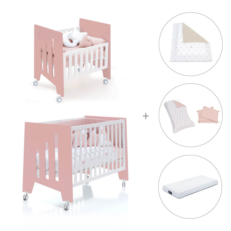 Berceau 60x80 cm et lit bébé 60x120 cm (7en1) rose · Omni Tre Quarzo