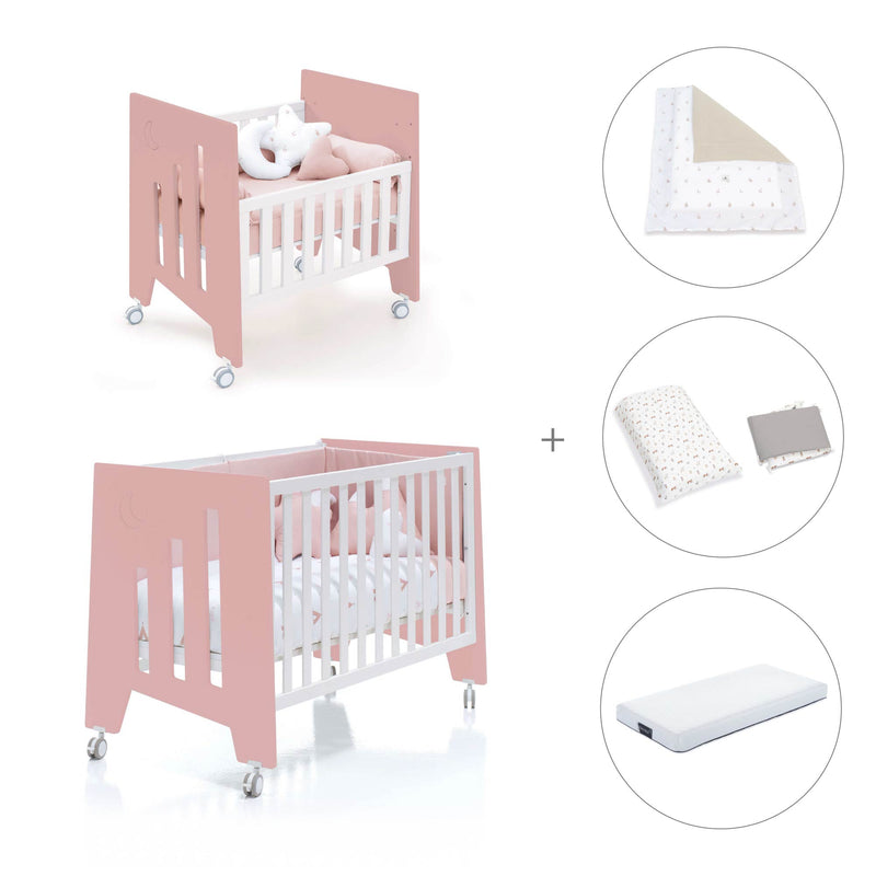 Berceau 60x80 cm et lit bébé 60x120 cm (7en1) rose · Omni Tre Quarzo