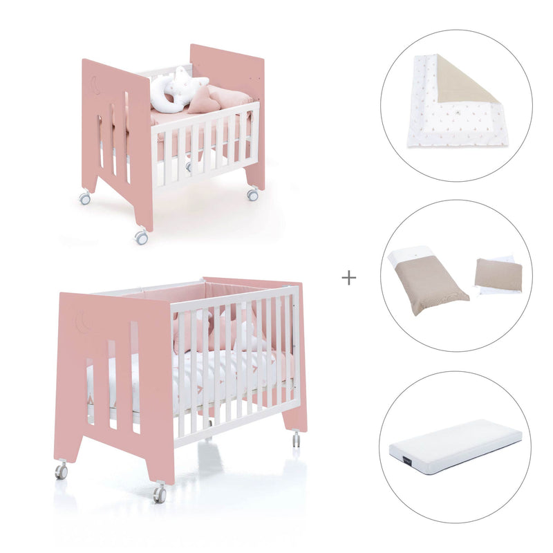 Berceau 60x80 cm et lit bébé 60x120 cm (7en1) rose · Omni Tre Quarzo