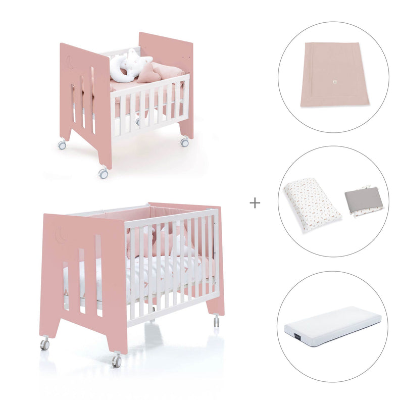Berceau 60x80 cm et lit bébé 60x120 cm (7en1) rose · Omni Tre Quarzo