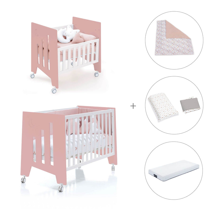 Berceau 60x80 cm et lit bébé 60x120 cm (7en1) rose · Omni Tre Quarzo