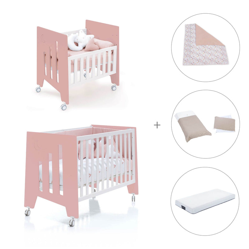 Berceau 60x80 cm et lit bébé 60x120 cm (7en1) rose · Omni Tre Quarzo