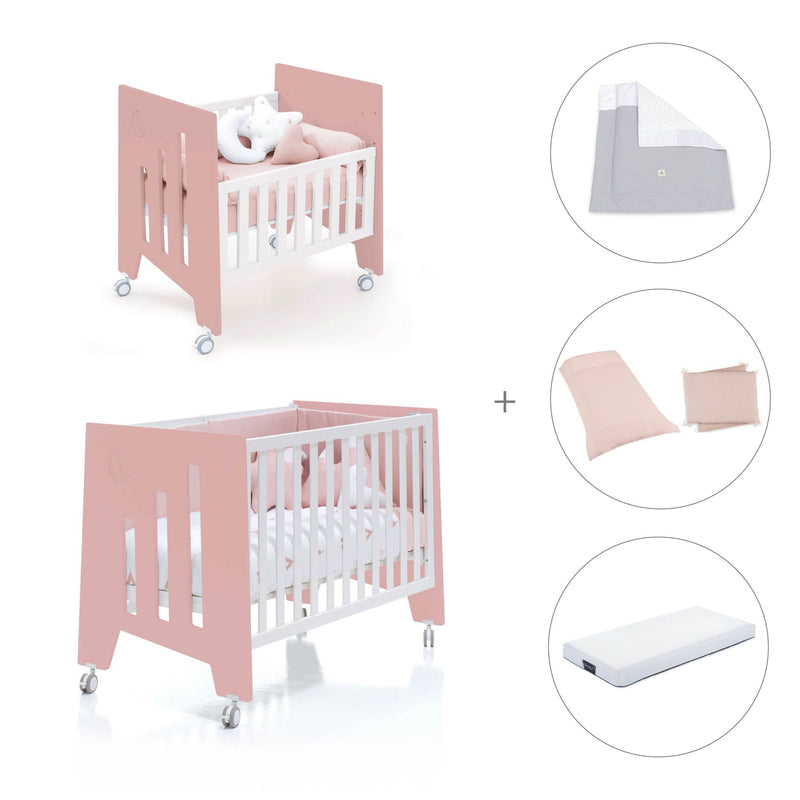 Berceau 60x80 cm et lit bébé 60x120 cm (7en1) rose · Omni Tre Quarzo