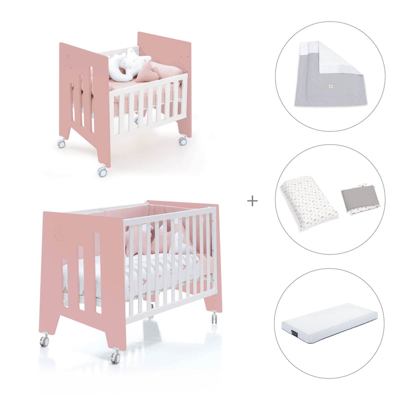 Berceau 60x80 cm et lit bébé 60x120 cm (7en1) rose · Omni Tre Quarzo