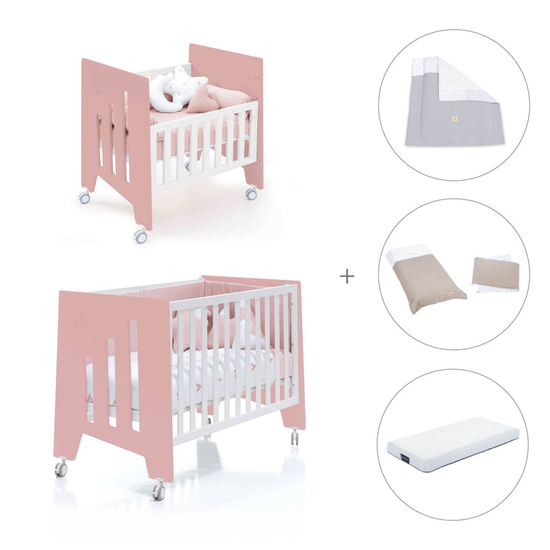 Berceau 60x80 cm et lit bébé 60x120 cm (7en1) rose · Omni Tre Quarzo