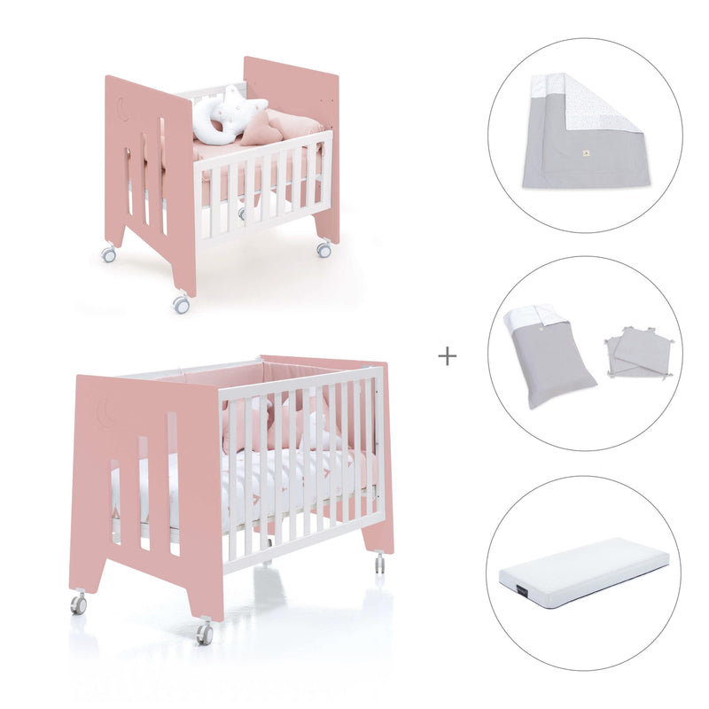 Berceau 60x80 cm et lit bébé 60x120 cm (7en1) rose · Omni Tre Quarzo