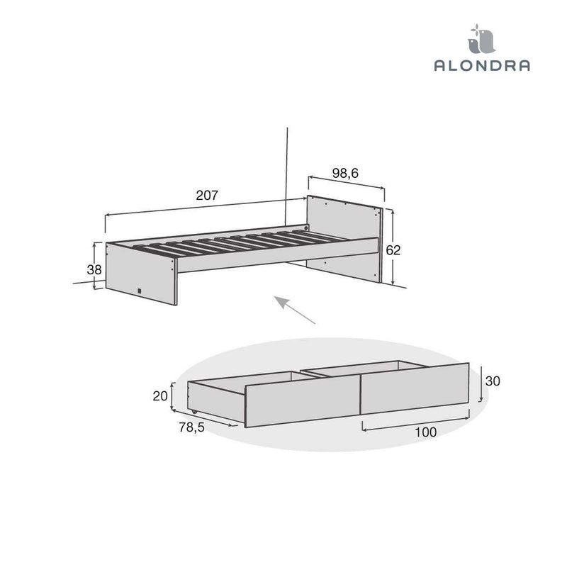 Juniobett 90x200 cm mit Schubladen/Ausziehbett · Kubo QC551