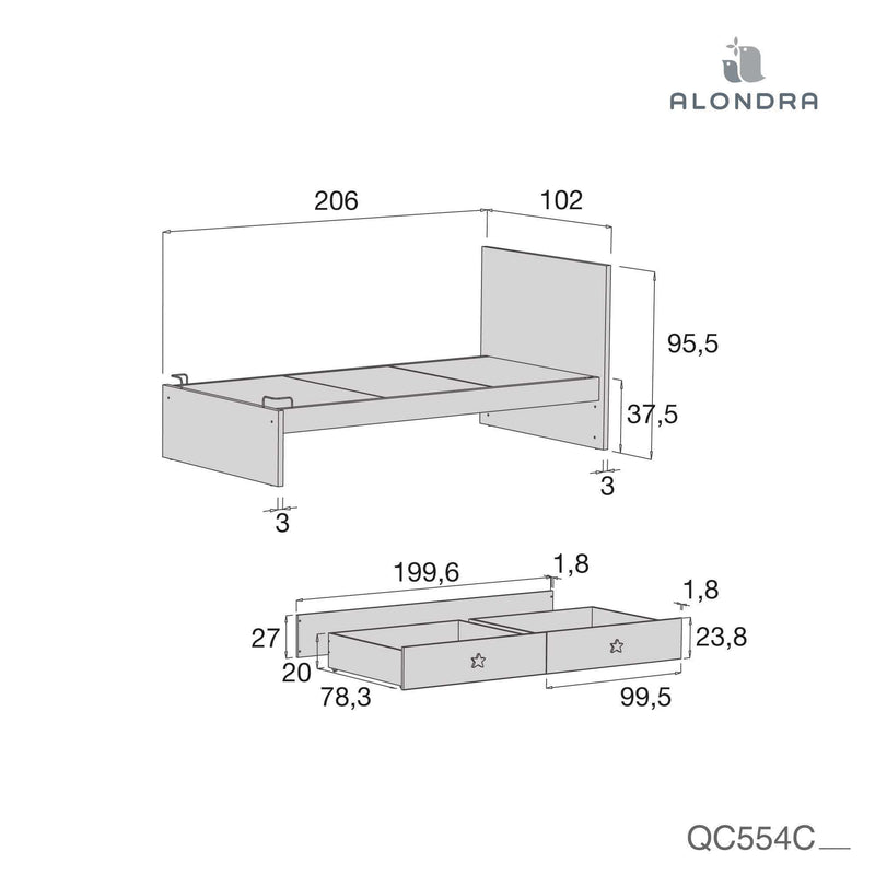Medidas cama junior con cajonera colección bubble