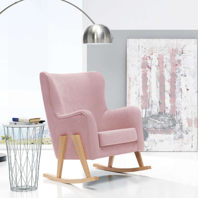 Glam fabric nursing chair with natural legs · Glam