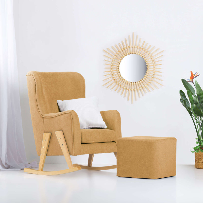 Fauteuil à bascule allaitement avec jambes en bois en tissu · Glam