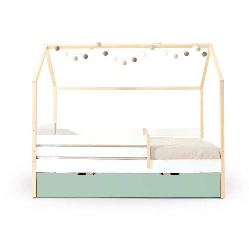 Cama Montessori 90x200 cm. evolutiva con Barrera Infantil en Blanco y Madera · Sogni XL NB2000