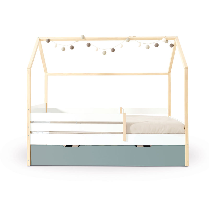 Cama Montessori 90x200 cm. evolutiva con Barrera Infantil en Blanco y Madera · Sogni XL NB2000