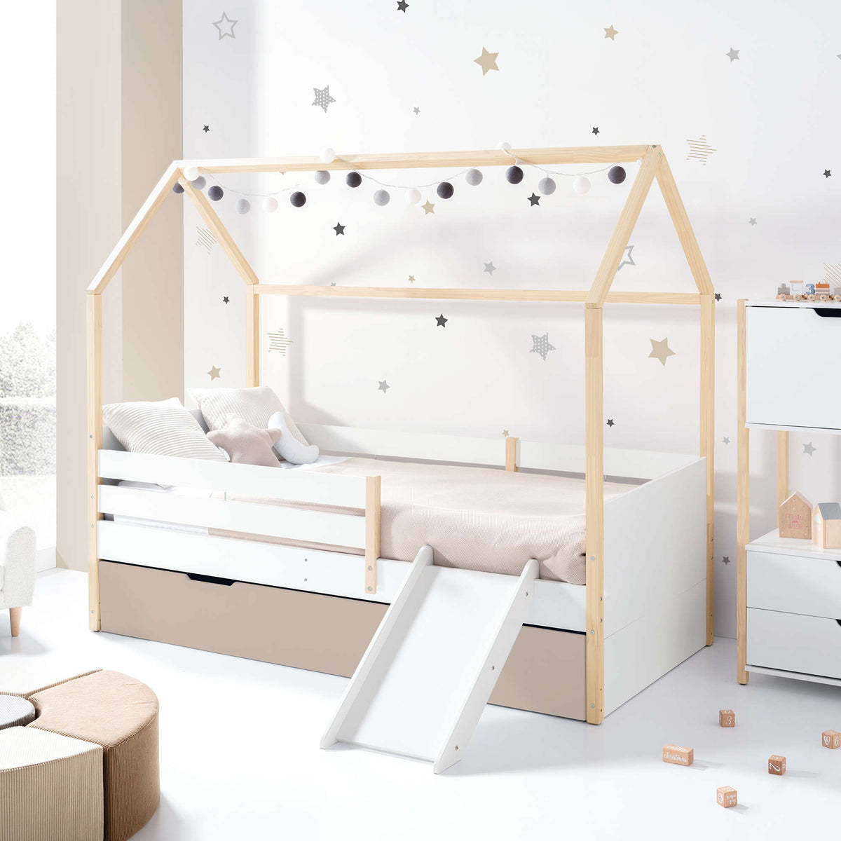Montessori Hausbett 90x200 cm Holz/weiss · Sogni XL NB2000