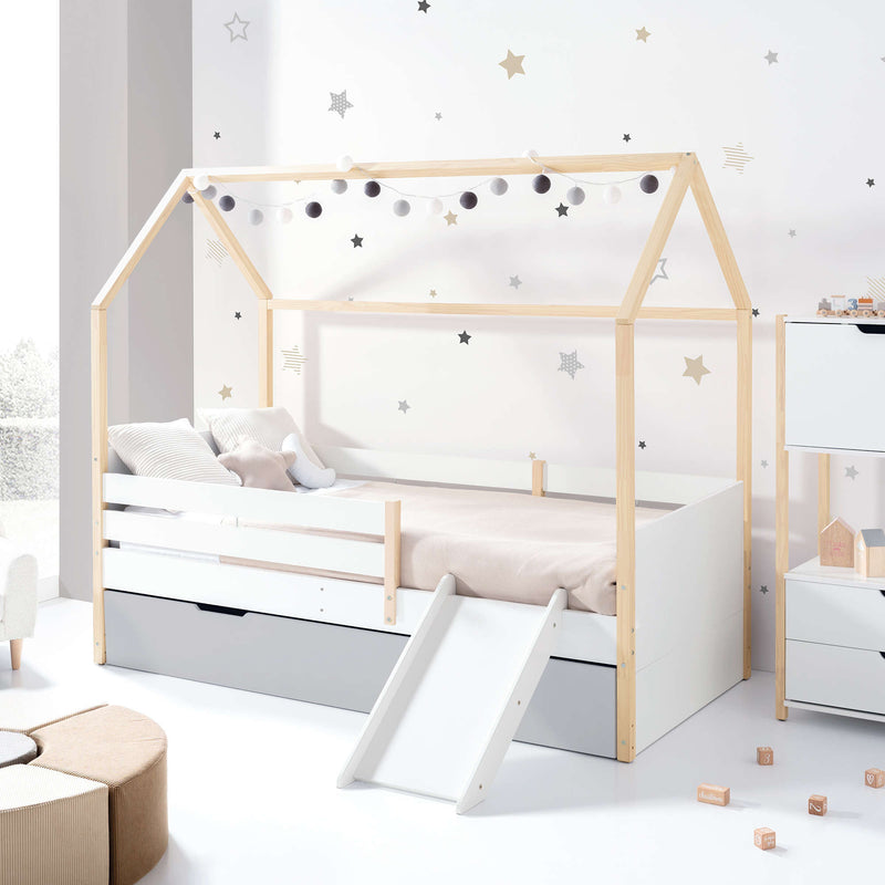 Cama-casinha Montessori 90x200 cm madeira/branco · Sogni XL NB2000