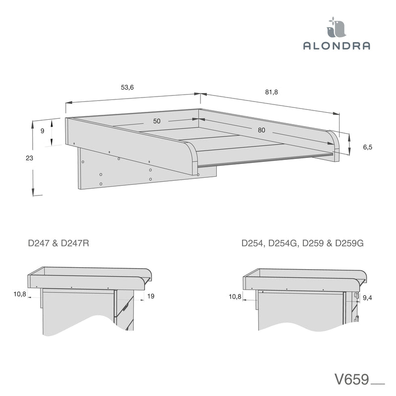 Support en bois pour matelas à langer bébé de 80x50 cm · V659-M4000