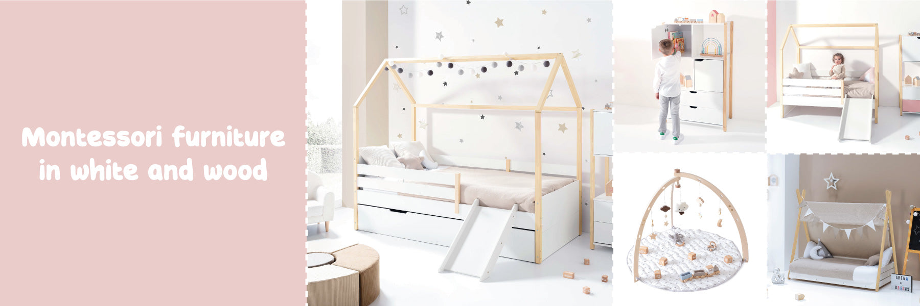 Montessori furniture in white and wood for children