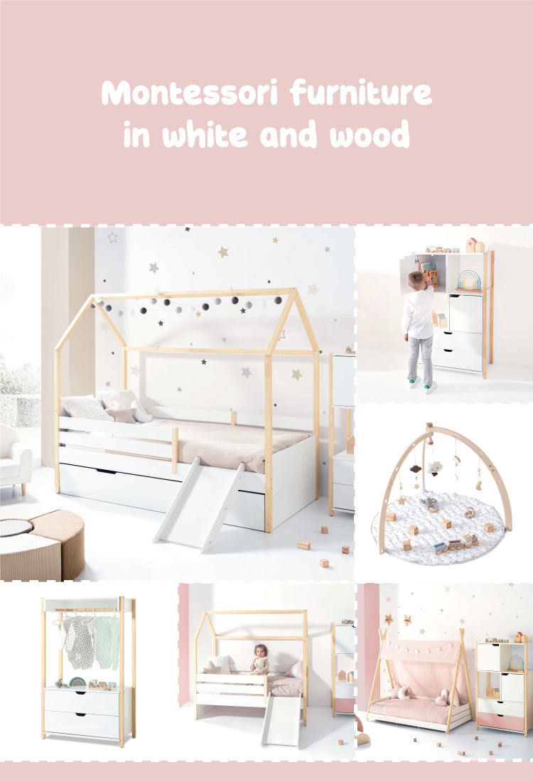 Montessori furniture in white and wood for children