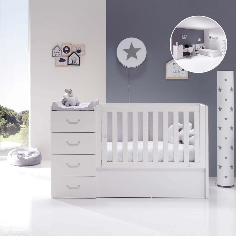 Lit bébé évolutif 60x120 cm avec commode en blanc · Just Joy K379-M7700