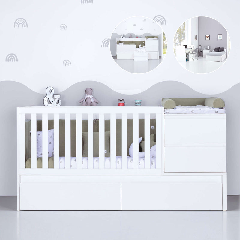 Lit bébé évolutif 70x140 cm avec lit ou tiroirs gigogne blanc