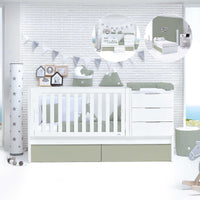 Convertible crib with drawers/trundle bed 70x140 cm white/green-olive · Sero More K546-M7756